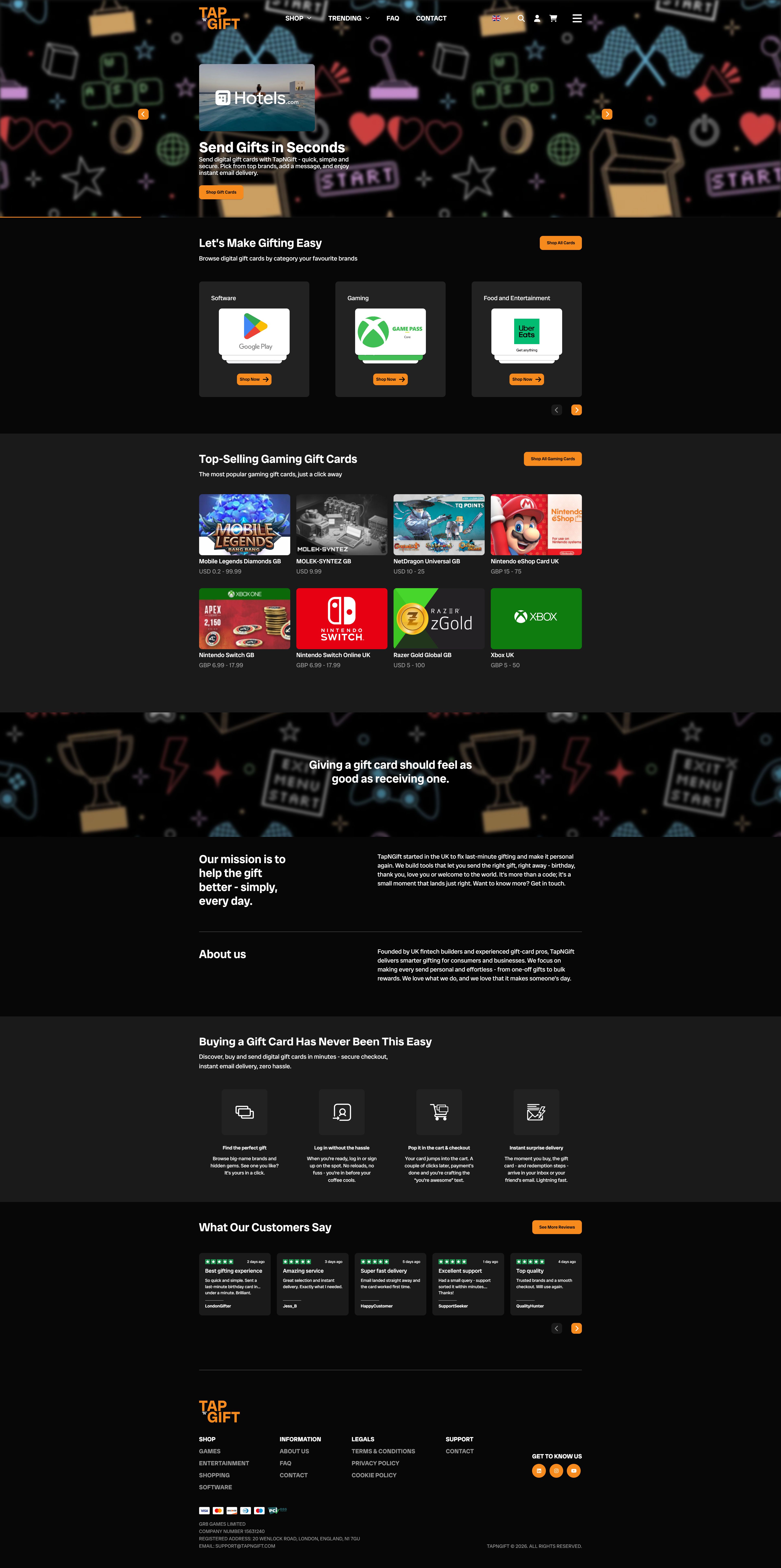 TapNGift, live site